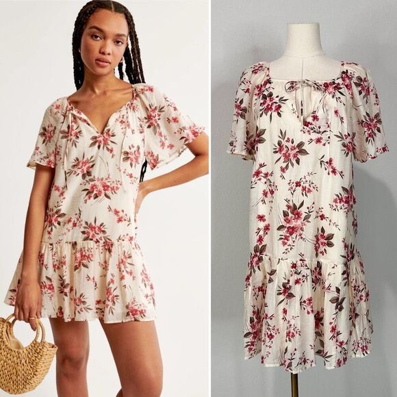 NWT Abercrombie & Fitch Floaty Floral Trapeze Mini Dress Small Cottagecore - Picture 1 of 11